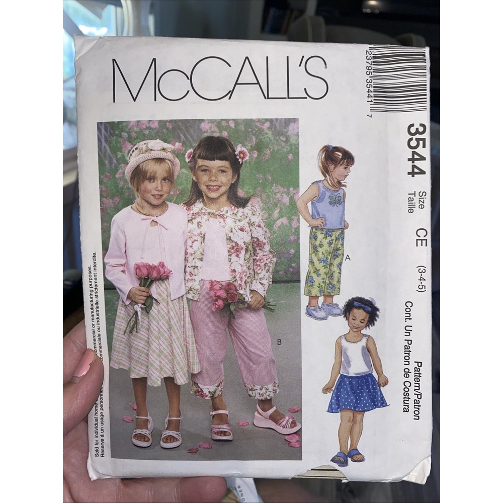 McCall's Sewing Pattern 3544 Girls Cardigan Top Pants Skirt Size 3-5 Uncut